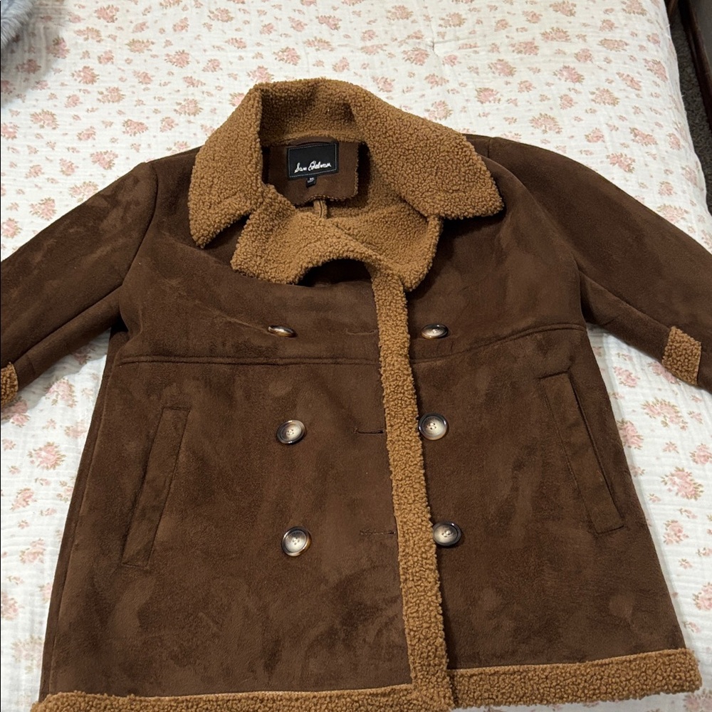 Sam Edelman Brown Teddy-Lined Double-Breasted Jacket